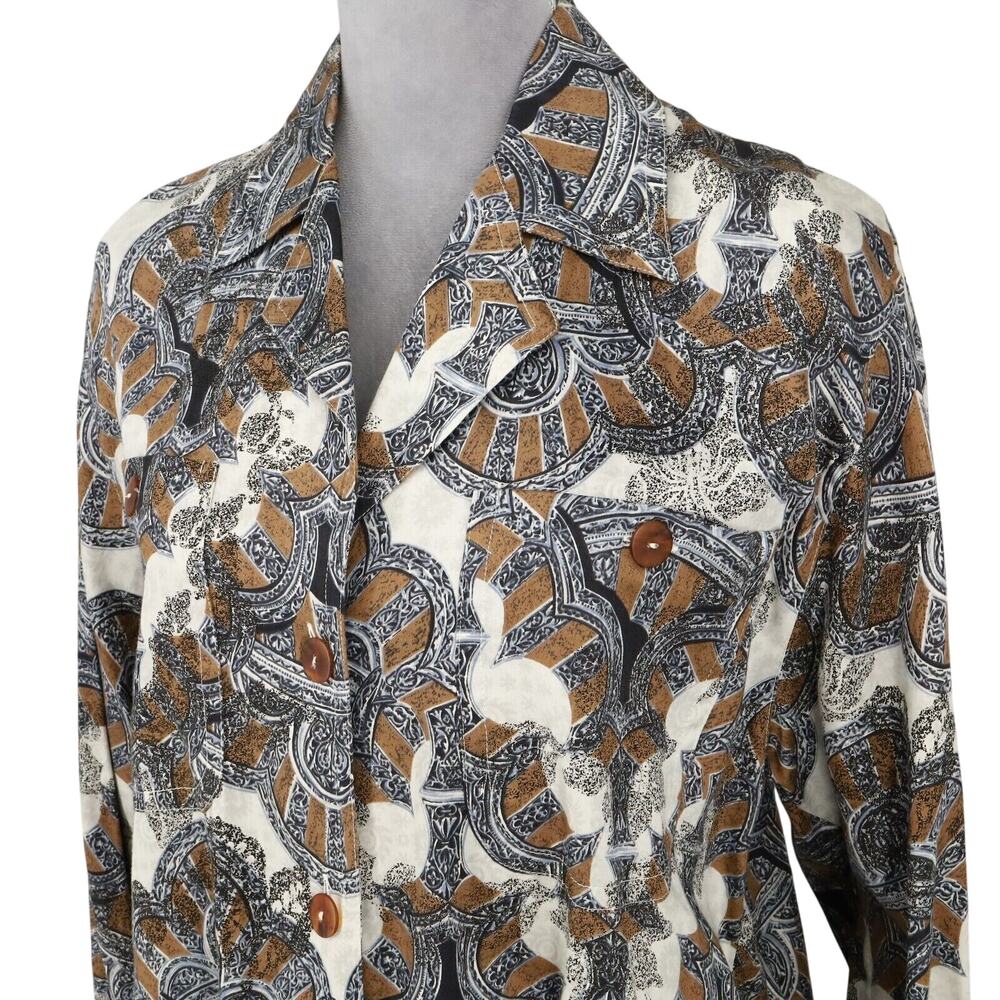 Laurel Escada Top Womens 6 Gray Brown Paisley Cotton Blouse Pockets Vintage - Picture 8 of 16